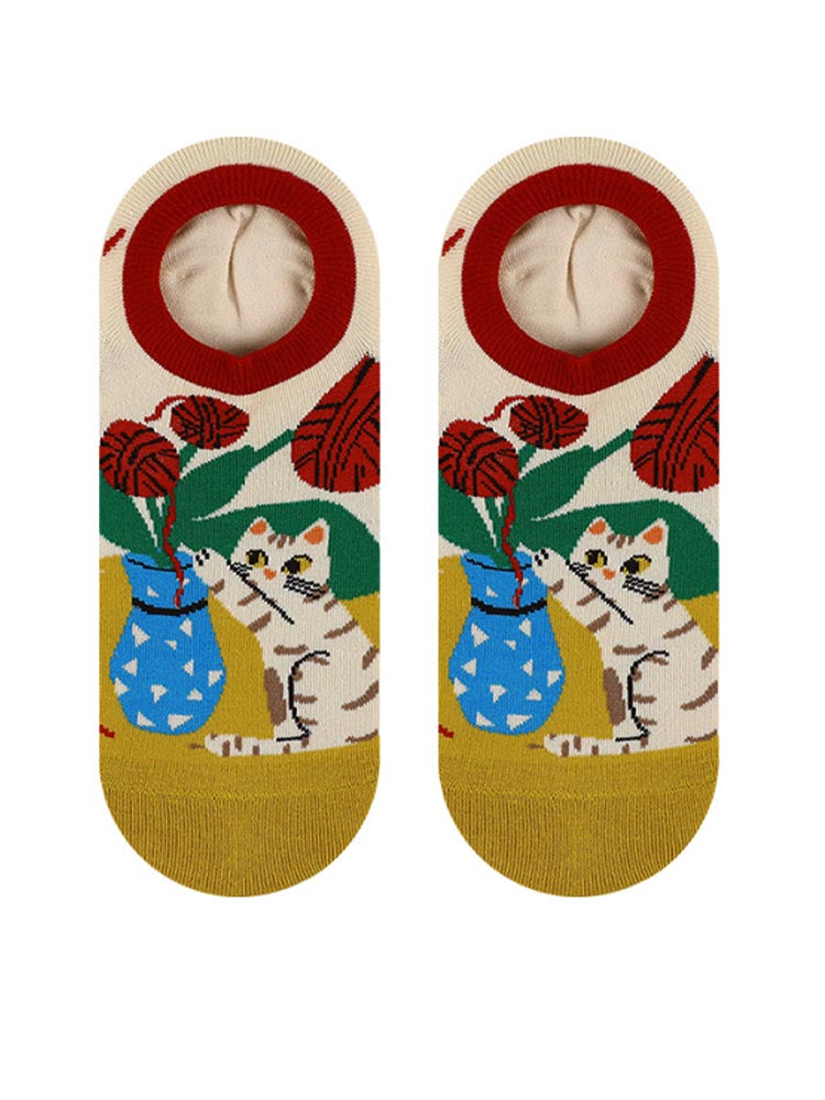 Cartoon Kitty Boat Socks
