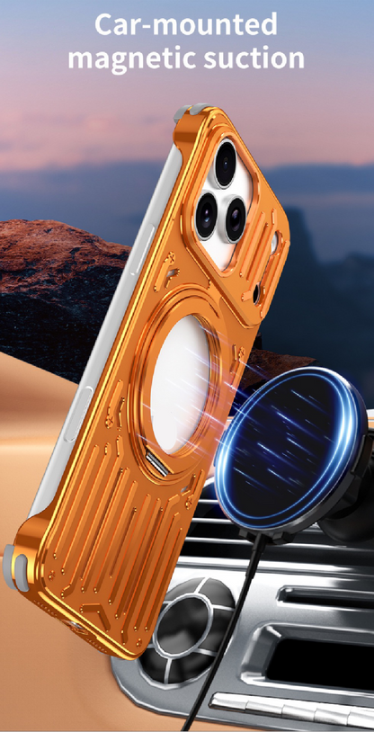 Mecha Series Metal Hollowed-out Heat Dissipation Magnetic Stand Phone Case