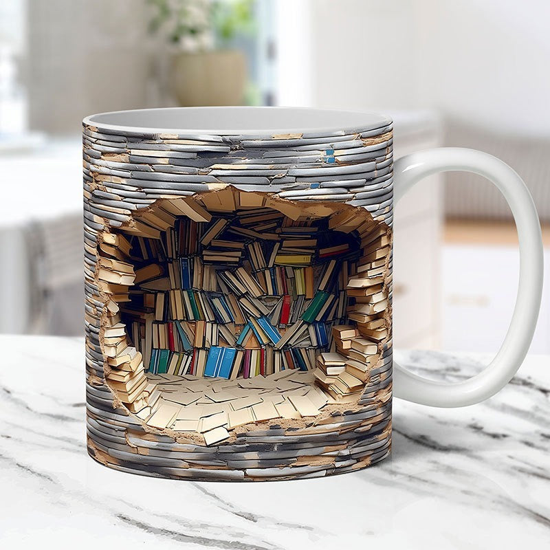 3D Bookshelf Mug Creative Ceramic Water Cup With Handle A Library