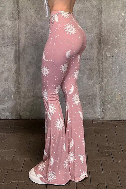 Abstract Pattern Print High Waist Flared Pants