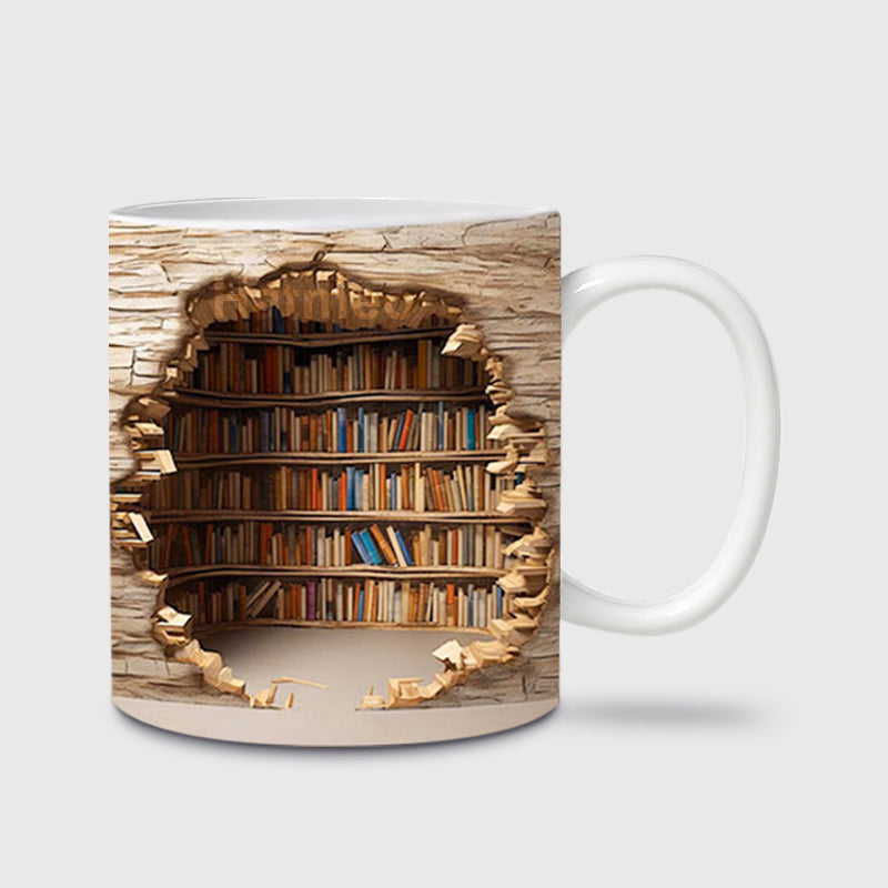 🔥2024 Hot Sale!🔥3D Bookshelf Visual Effect Ceramic Coffee Mug