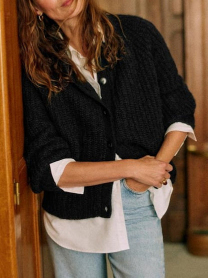 French Solid Color Cardigan Plush Sweater