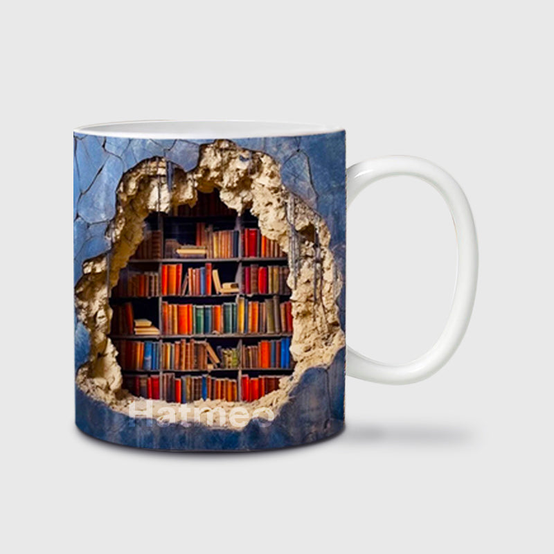 🔥2024 Hot Sale!🔥3D Bookshelf Visual Effect Ceramic Coffee Mug