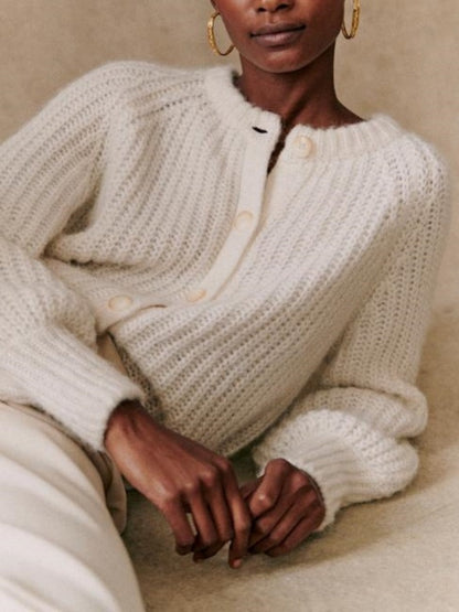 French Solid Color Cardigan Plush Sweater