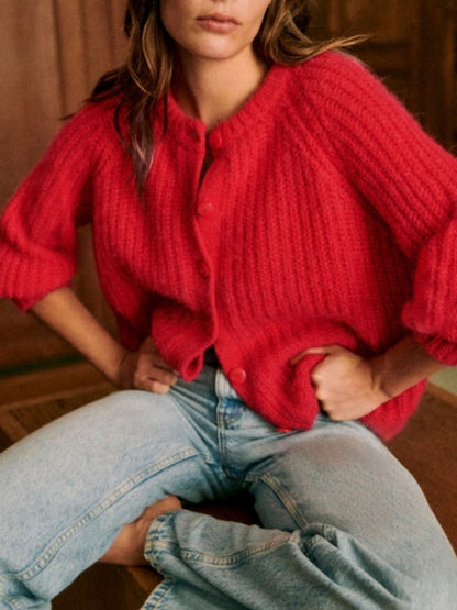 French Solid Color Cardigan Plush Sweater