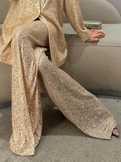 Fashionable Casual Sequined Jacket Suit