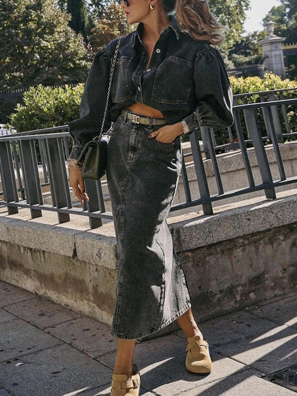 Retro Fashion Denim Jacket High Waist Skirt Set