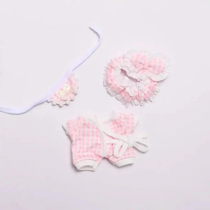 Handmade Labubu Plaid Floral Pajamas Outfit with Accessories