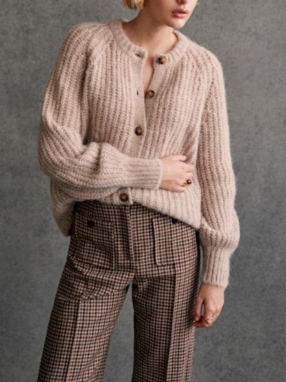 French Solid Color Cardigan Plush Sweater