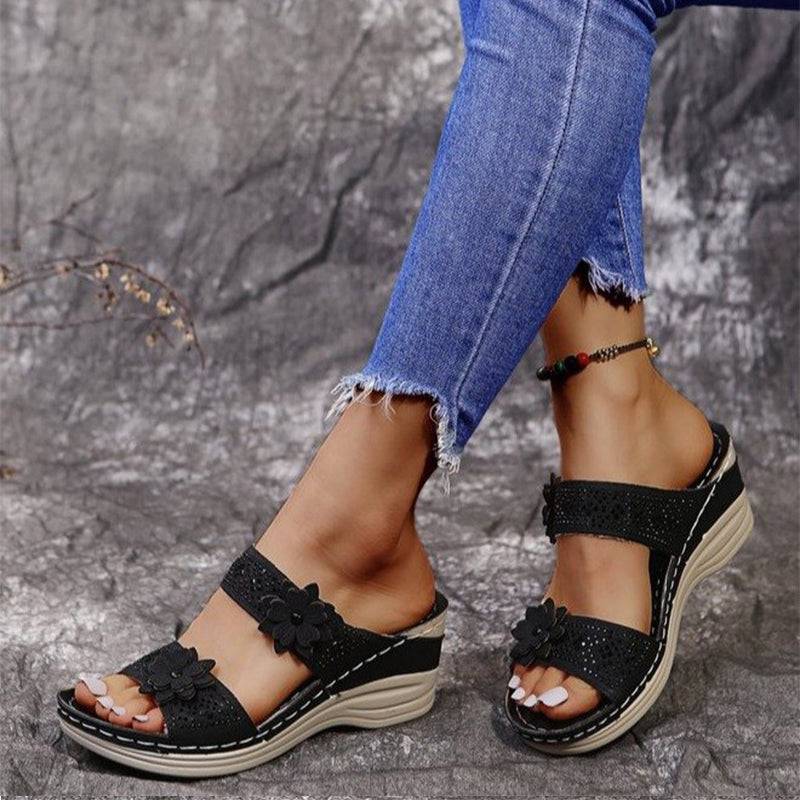 Libiyi Women Casual Shoes Vintage Flower Fish Mouth Sandals