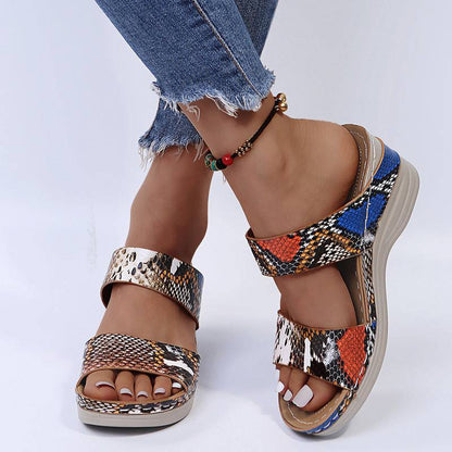 Libiyi Women's Casual Slope Heel Snake Print Slippers