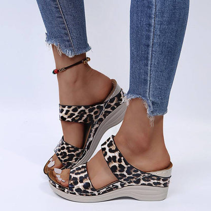 Libiyi Women's Casual Slope Heel Snake Print Slippers