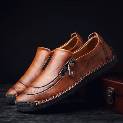 Libiyi Men Hand Stitching Zipper Slip-ons Leather Shoes