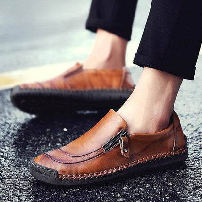 Libiyi Men Hand Stitching Zipper Slip-ons Leather Shoes