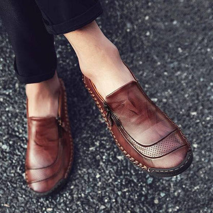 Libiyi Men Hand Stitching Zipper Slip-ons Leather Shoes