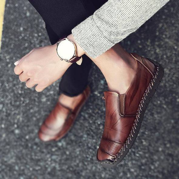 Libiyi Men Hand Stitching Zipper Slip-ons Leather Shoes