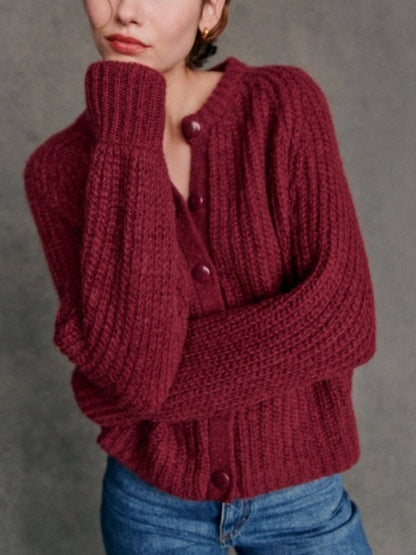 French Solid Color Cardigan Plush Sweater