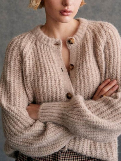 French Solid Color Cardigan Plush Sweater