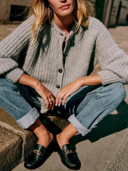 French Solid Color Cardigan Plush Sweater