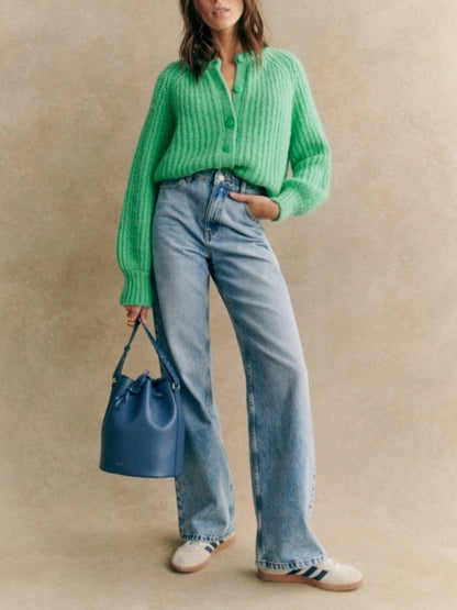 French Solid Color Cardigan Plush Sweater