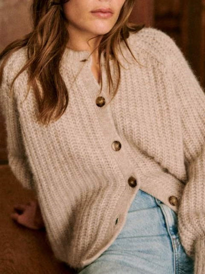 French Solid Color Cardigan Plush Sweater