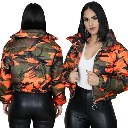 2022 Winter Women Camouflage Print Short Parkas