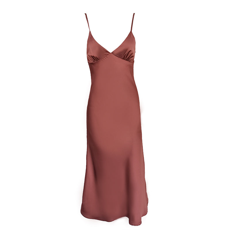 Satin Deep V Neck Sexy Spaghetti Strap Dress