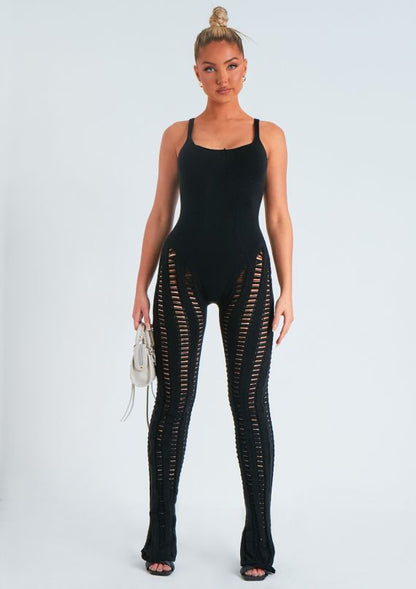 Hollow Laddered Knitted Seam Jumpsuit