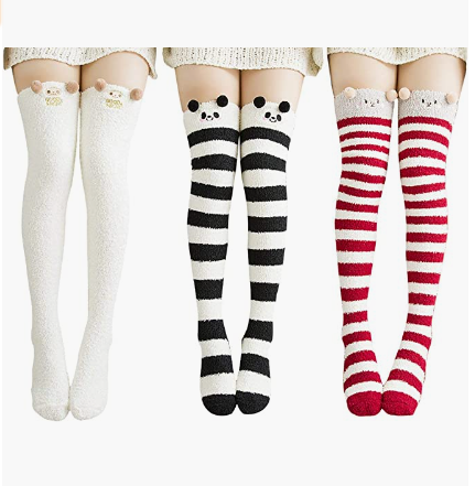 3 Pairs Soft Winter Warm Coral Fleece Knee Socks for Girls Women