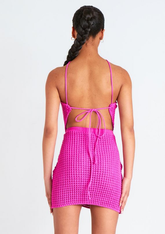 Sexy Backless Knitted Mini Skirt Suit