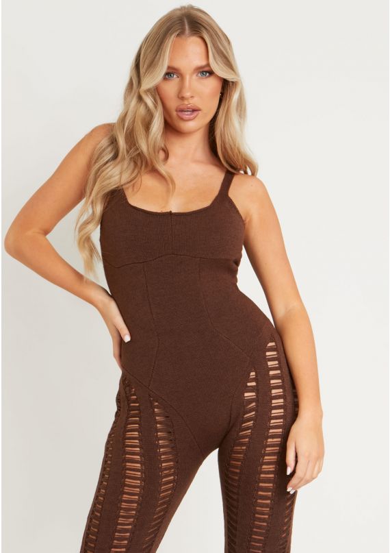 Hollow Laddered Knitted Seam Jumpsuit