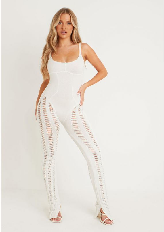 Hollow Laddered Knitted Seam Jumpsuit