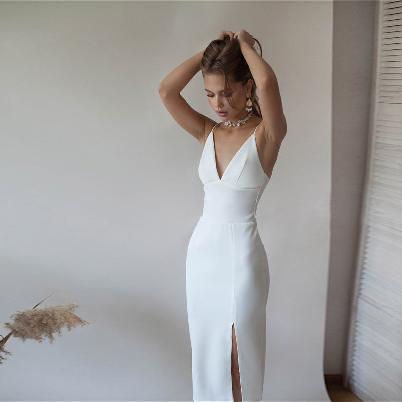 High Split Spaghetti Strap Dress Deep V Neck Backless Party Dresses