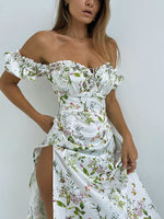 Load image into Gallery viewer, Elegant Floral Off Shoulder Puff Sleeve Maxi Dress
