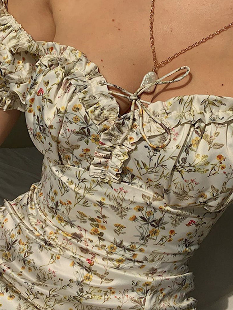 Elegant Floral Off Shoulder Puff Sleeve Maxi Dress