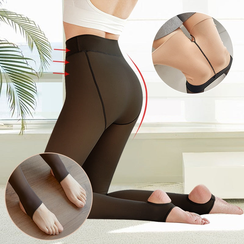 Women‘s Warm Skin-Transparent Velvet Leggings Comfortable Fleece Lined Tights