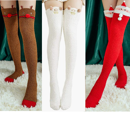 3 Pairs Soft Winter Warm Coral Fleece Knee Socks for Girls Women