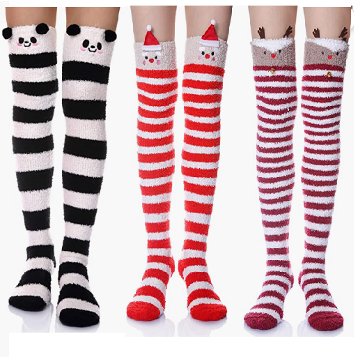 3 Pairs Soft Winter Warm Coral Fleece Knee Socks for Girls Women