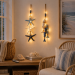 🐟🌊Lighted Coastal Wooden Starfish & Fish Hanging Decor