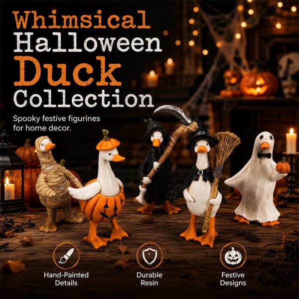⏳LAST DAY SALE ONLY ￡11.99!🔥Spooky Duck Set🎃🦇 Hand-Painted, 5 Characters, Weather-Resistant